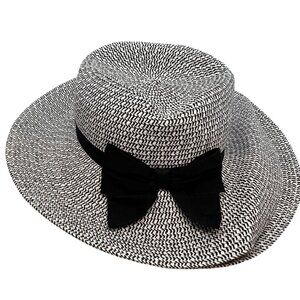 Janie and Jack "Sun Club" Girls Woven Straw Hat With Black Bow Accent Size 4-5 S
